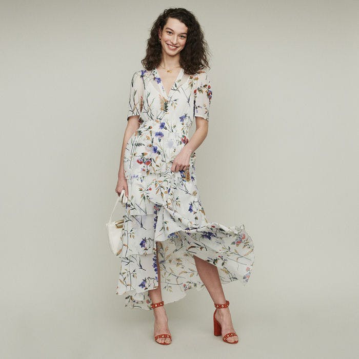 Maje floral maxi dress with ruffles hotsell